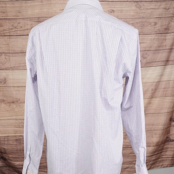 Joseph Abboud Shirt Mens 17 34/35 Purple Check Non-Iron Slim Fit Long Sleeve - Picture 4 of 7